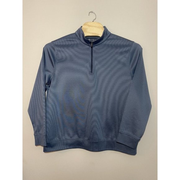 Hickey Freeman Quarter 1/4 Zip Pullover Men XL Blue Striped Stretch Performance‎ - Picture 1 of 7